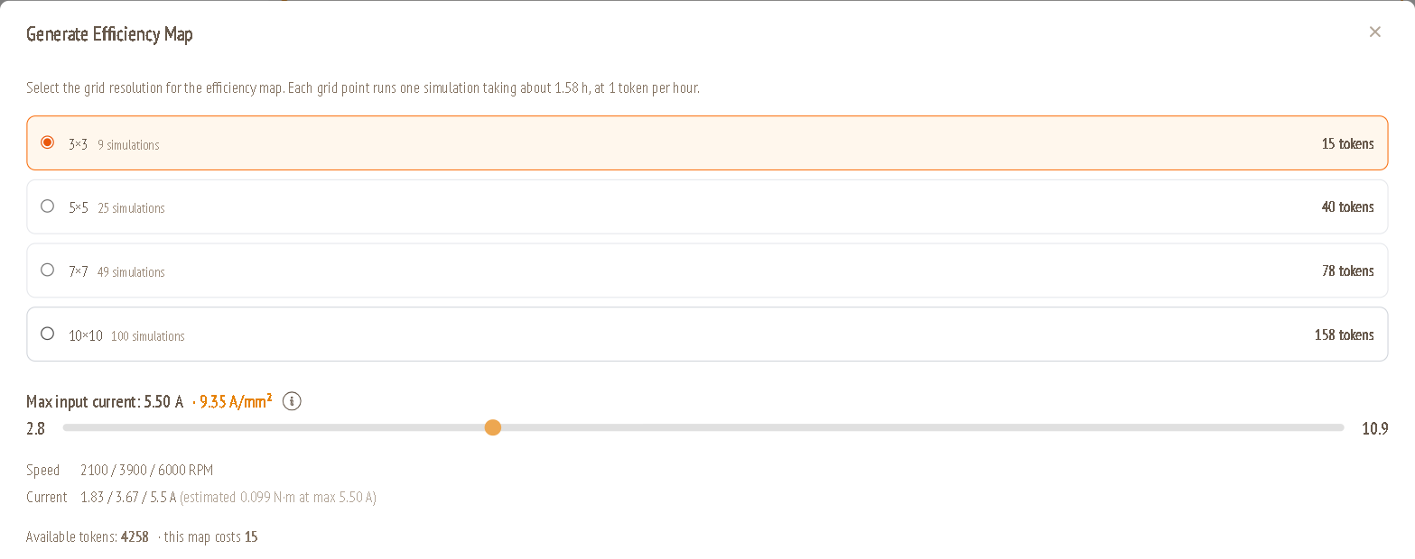 Generate Efficiency Map dialog