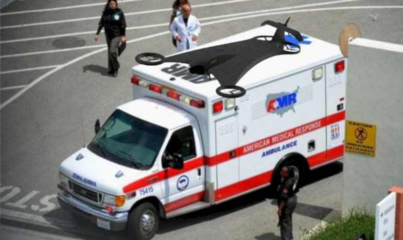 VTOL cargo drone on the rescue van ambulance